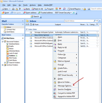 view headers in outlook 2007